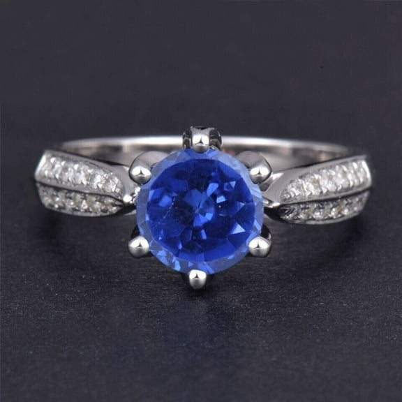 OMRE Blue Tanzanite 2.5 ct. t.w. Diamond Engagement Ring, 14KT White Gold-Plated, Size 7