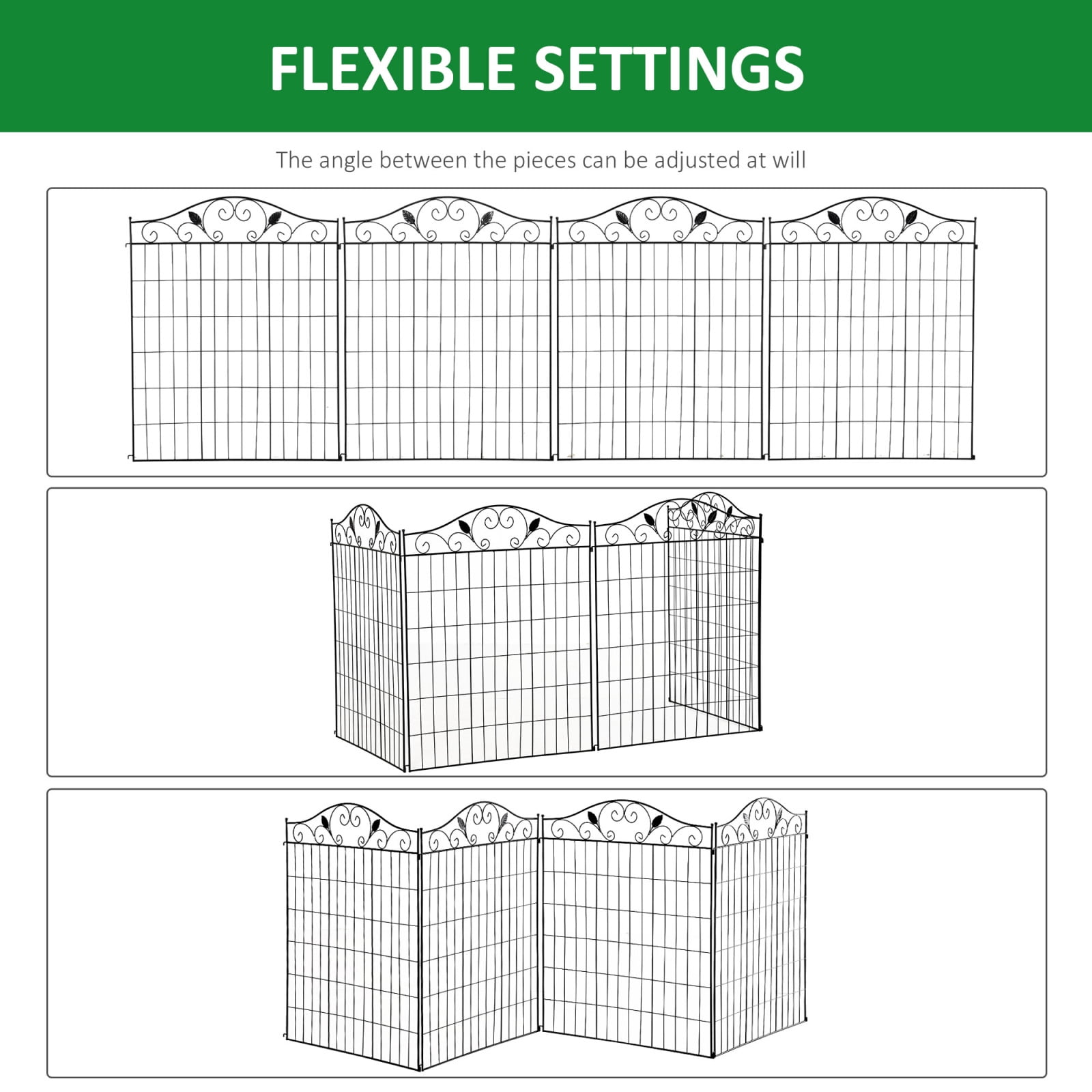 Decorative Garden Fence Panel 4 Pack, 44 x 36 Inch Steel Border Folding Fence for Yard Landscaping, Pet Safe Outdoor Barrier for Flower Beds and Pathways