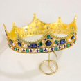 thumbnail image 5 of Coronas de rey de oro para hombres Corona de cristal barroco, para fiesta de graduación de teatro Afortunado Sencillez, 5 of 5
