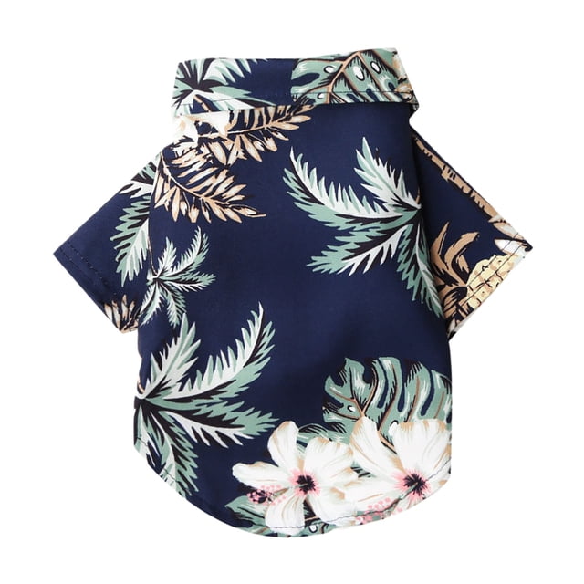 Ropa de moda para mascotas: Camisa hawaiana con estampado de árboles de playa para perros y gatos pequeños y medianos, ideal para temporadas cálidas, para mascotas de 500 a 800 g.