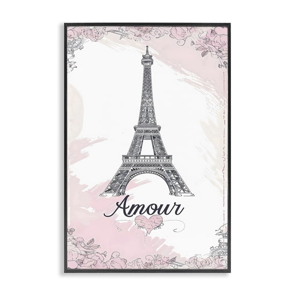 Stupell Industries Contemporary Amour Vintage Eiffel Tower Black Framed Giclee Art, 12 x 18, by Creative Studio