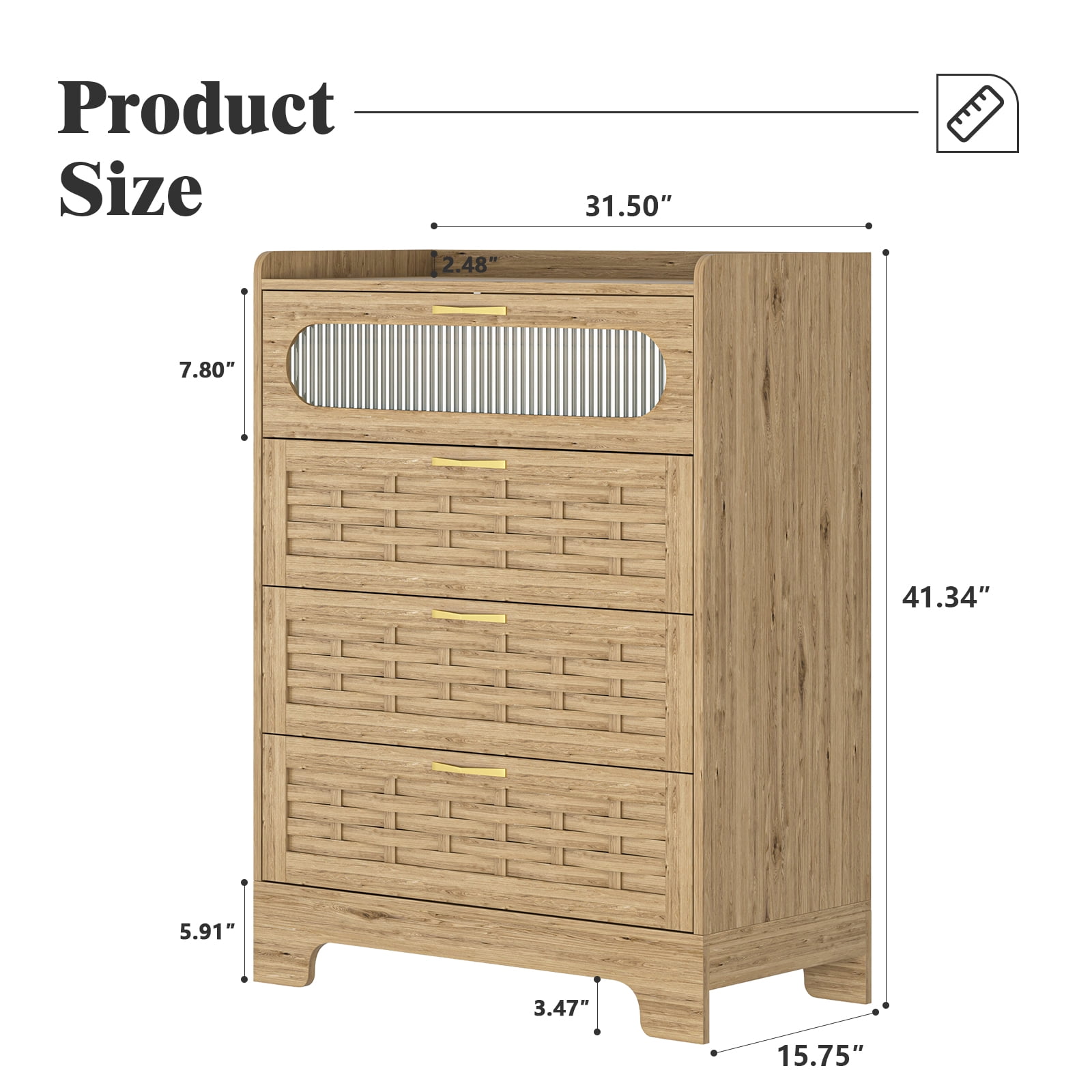 4-Drawer Dresser 31.5 Inch, Modern Chest of Drawers with Transparent Acrylic Doors, Storage Organizer for Bedroom and Entryway, Wood