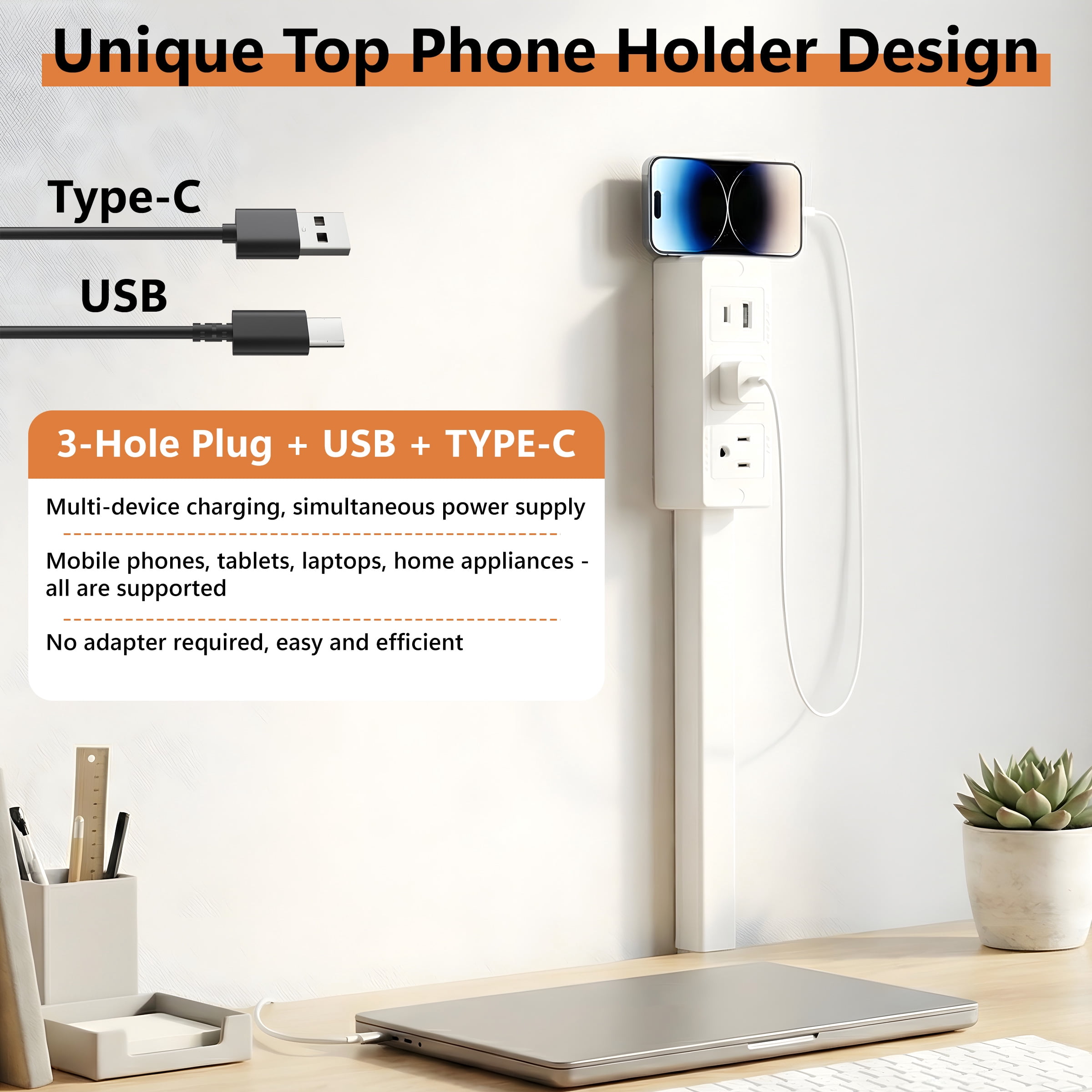 Extendable Outlet Extender Stick - 180° Rotating Plug Power Socket