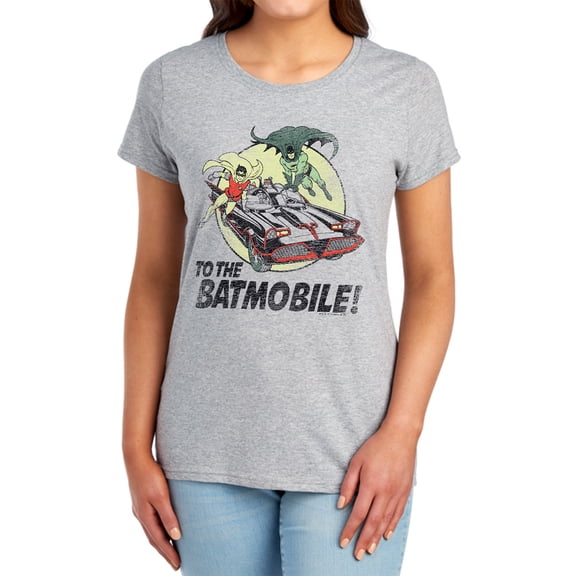 Batman Classic Tv to The Batmobile Women's T Shirt, Athletic Heather, Large