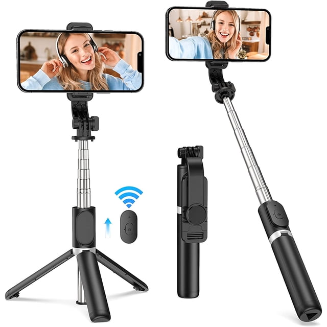 Portable Selfie Stick, Handheld Tripod with Detachable Wireless Remote and Mini Tripod Stand Selfie Stick for iPhone 13, 12, 11, XR, Pro, Max, Plus, SE, Android Phone