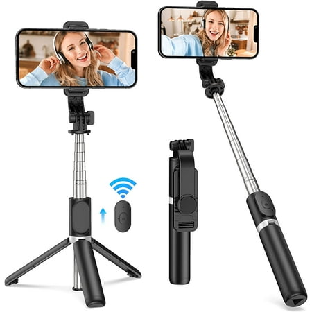 Image of Juyafio Selfie Stick Extendable iphone Tripod with Detachable Bluetooth Shutter Remote Tripod for iphone and Phone Tripod Black