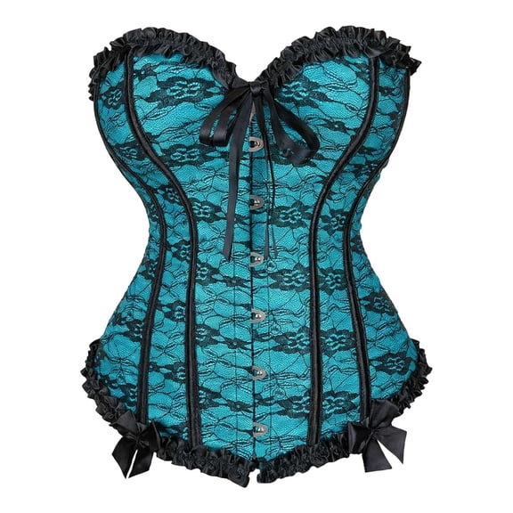 KHONTS Corset Top Bustier for Women Zipper Front Flower Sexy Burlesque Retro Tops Sky Blue XL
