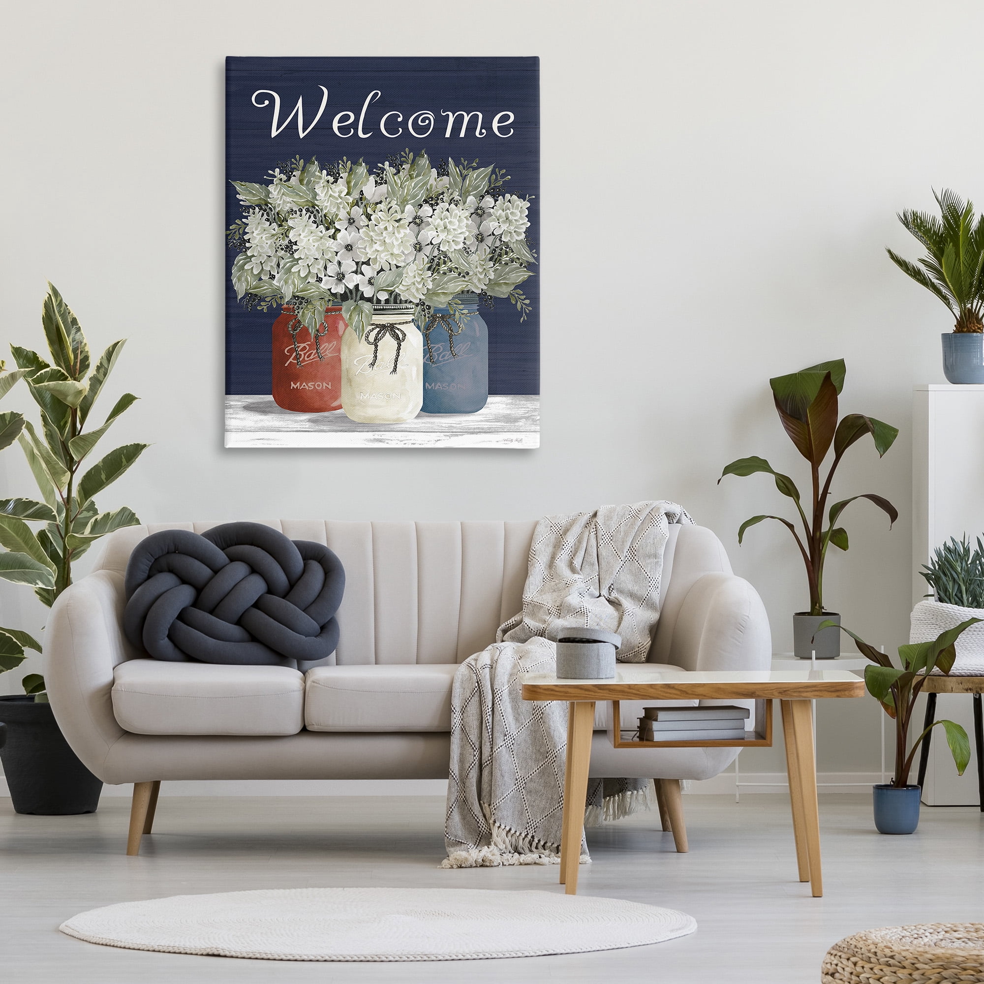 Stupell Industries Welcome with Country Herbs Botanical & Floral Painting Gallery Wrapped Canvas Art Print Wall Art, 36 x 48