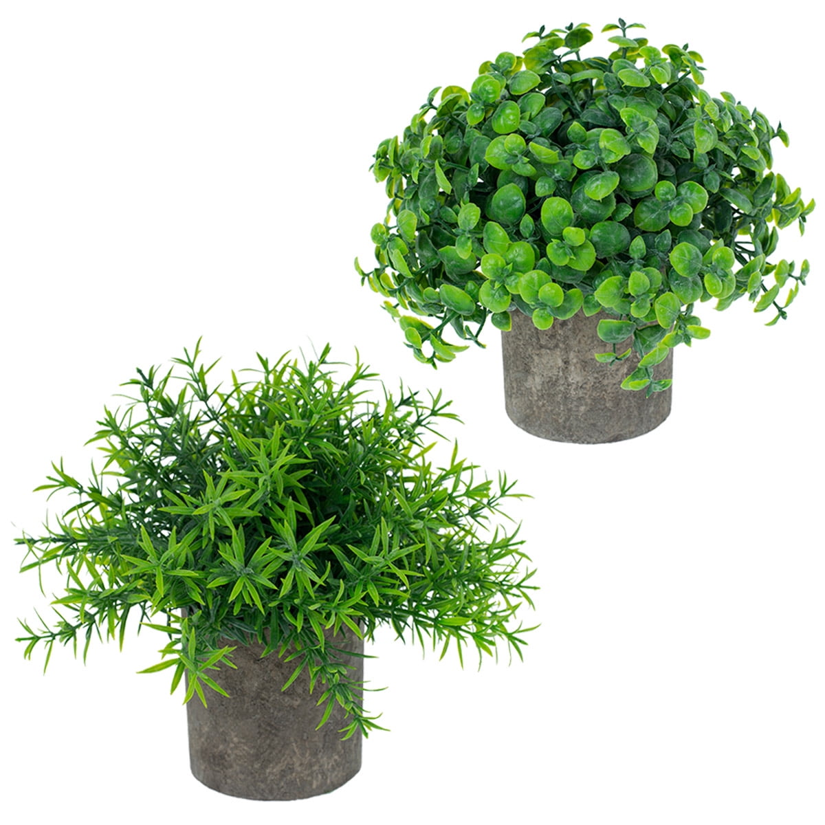 2pack Small Potted Artificial Plants Mini Faked Plants in Cement Pulp
