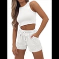 thumbnail image 2 of Conjuntos de Verano para Mujer, Conjunto Informal de 2 Piezas con Top Corto y Pantalones Cortos de Punto Gofre, Ropa de Dormir L, 2 of 8