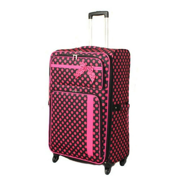 86LW06-25-BK-PK 25 in. Polka Dot Delight Expandable Lightweight Spinner Upright Luggage, Black & Pink