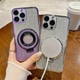 thumbnail image 5 of Magnetic Case for iPhone 15 Pro Case Sparkle Cute with Stand Phone Case [Compatible with MagSafe] Slim Glitter Card Shockproof Protective Women Girls Cover Case for iPhone 15 Pro Purple YD, 5 of 11