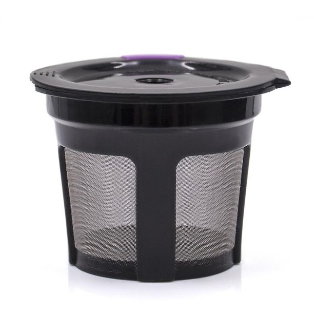 Pod Mesh Cup Reutilizable Café Filtro único Solo Utensilios para hornear de acero inoxidable Juegos de utensilios para hornear de vidrio (2 piezas, negro + púrpura)