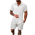 thumbnail image 2 of Hurxie Deals Men 2 Piece Outfits Beach Button Down Shirt Casual Loose Shorts Pant Short Sleeve Sets White,XXXL, 2 of 7