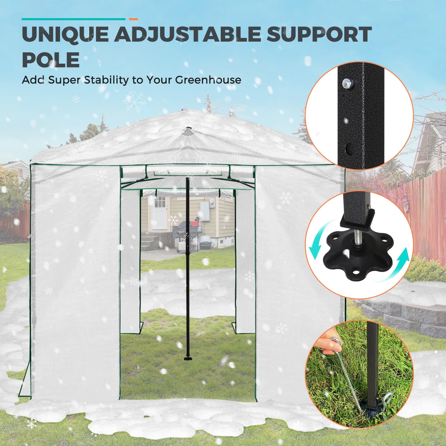 EAGLE PEAK 12x8 Portable Large Walk-in Instant Greenhouse with Support Pole, Pop-up Easy Setup Outdoor Plant Gardening Green House Canopy, White