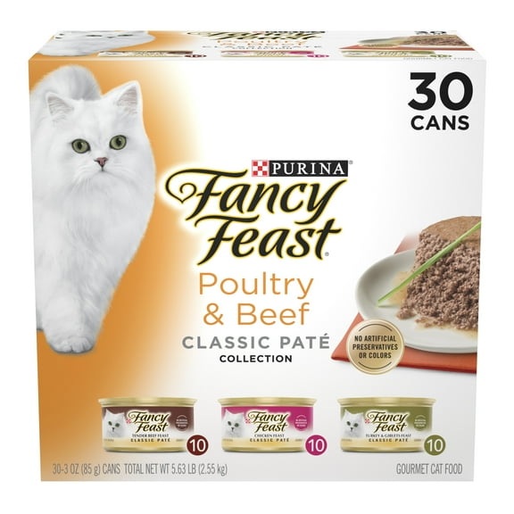 Purina Fancy Feast Classic Collection Pate Wet Cat Food, Poultry & Beef, 3 oz Cans (30 Pack)