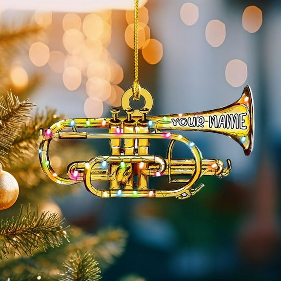 Trumpet with Christmas Hat Personalized Trumpet Ornament for Christmas Tree Trumpet Christmas Ornaments for Trumper Player Acrylic Flat 2D Music Instruments Ornaments Music Band (TRP10) - 3096