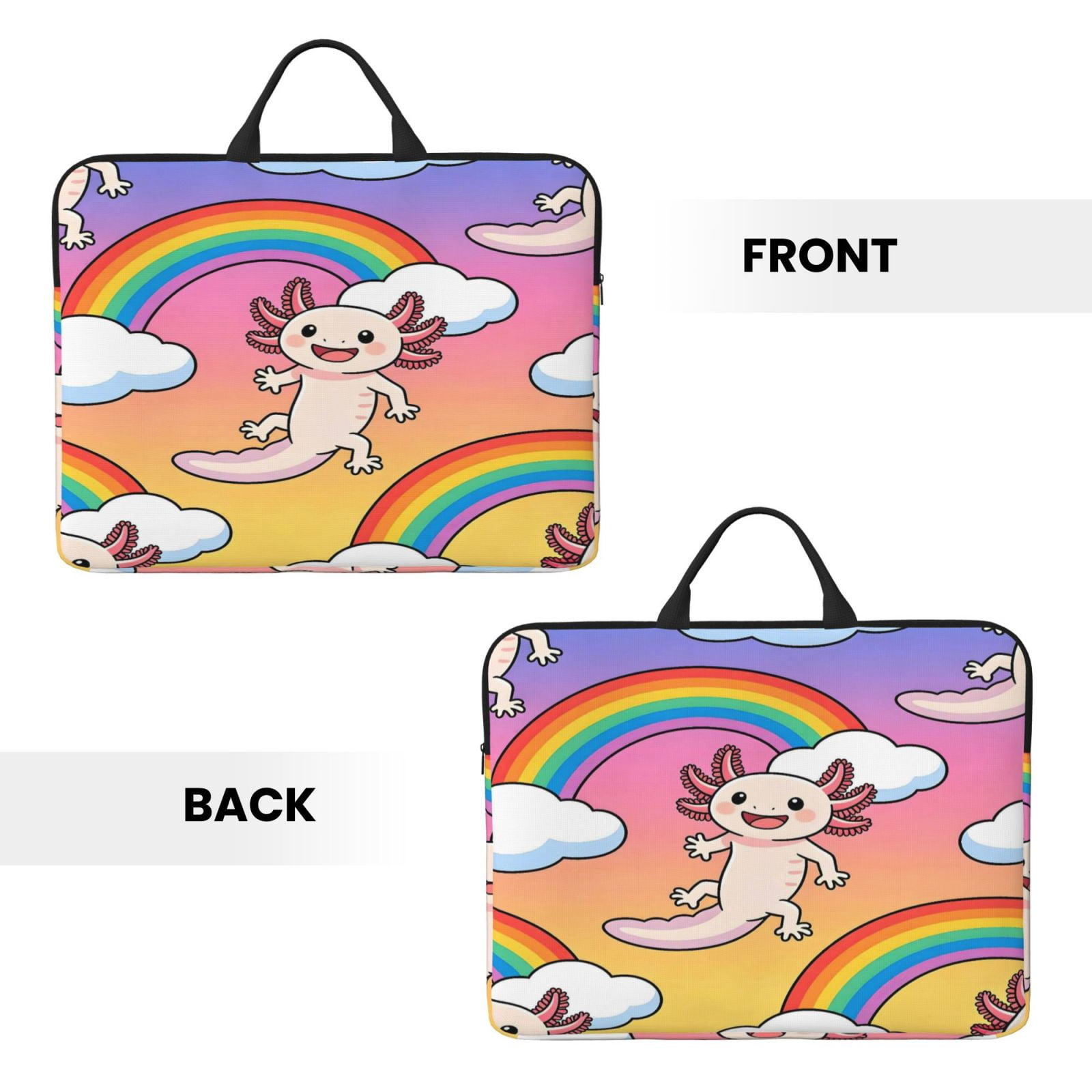 Laptop Sleeve Bag For Women Men 14inch Waterproof Durable Protective Computer Carrying Cover Handle Laptop Case Bag Rainbow Cloud Axolotl