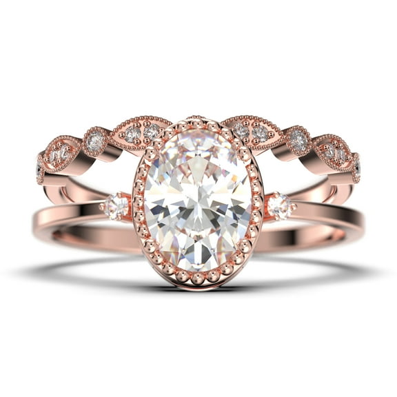 Beautiful Boho And hippie 1.85 Carat Oval Cut Diamond Moissanite Engagement Ring, Wedding Ring, One Matching Band in 925 Sterling Silver With 18k Rose Gold Plating Romanic Gift For Her