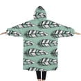 thumbnail image 2 of Oversized Wearable Blanket Hoodie,Green - Based Black and White Geometric Feather Pattern Sherpa Blanket Hoodie with Super Pockets,Super Warm Fuzzy Pullover for Women & Men, 2 of 6