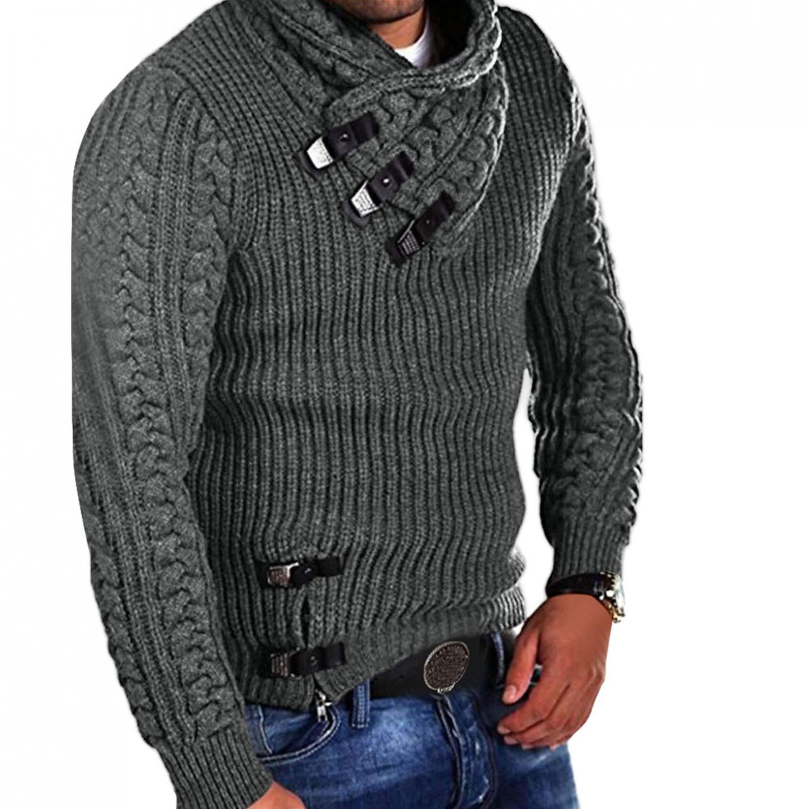 Wan-T Mens Mock Neck 1/4 Zipper Striped Stylish Thicken Pullover Warm Sweater 