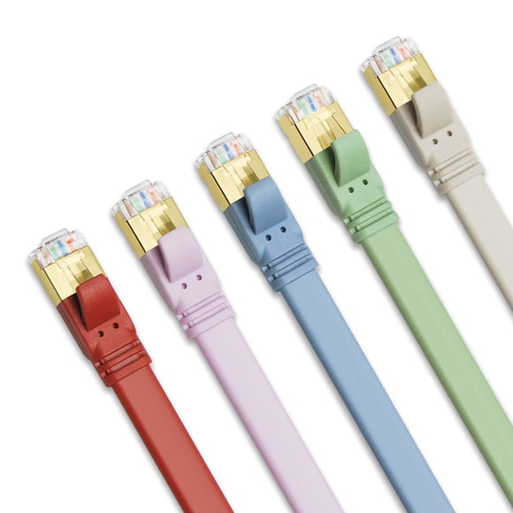 Yauhody Ethernet Cable CAT8 6ft (5 Pack) Morandi Colors, High Speed CAT 8 Flat 40Gbps 2000MHz Gigabit Network Internet RJ45 LAN Shielded Patch Cable