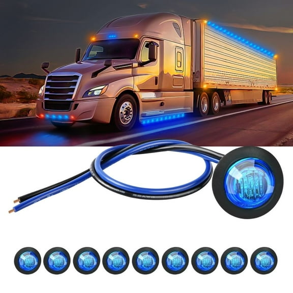 Waywe 3/4 Inch Bullet Side Marker Light 10PCS Blue Round Clearance LED Front Rear Indicator Lights for Trailer Van Caravan Boat Truck RV Car Bus