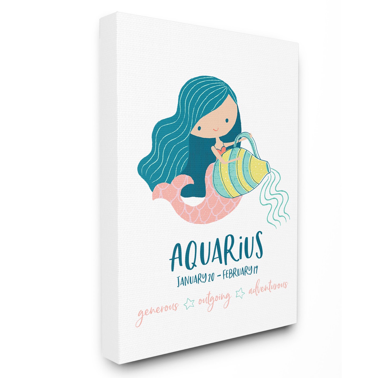 The Kids Room by Stupell Fun Modern Zodiac Aquarius Mermaid Oversized Wall Plaque Art, 12.5 x 0.5 x 18.5