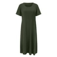 thumbnail image 1 of Women's Casual Solid Color Short Sleeved Round Neck Loose Pocket Dress, 1 of 5