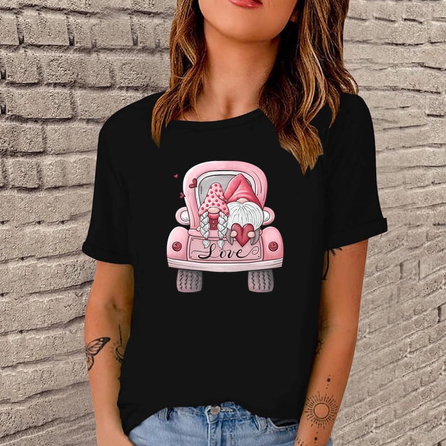 Meichang Valentines Day Shirts T - Valentines Day pour Femmes, T-Shirt Graphique Cœur d'Amour, Hauts à Manches Courtes, Col Rond Décontracté, T-Shirts, Blouses, Joyeuse Journée