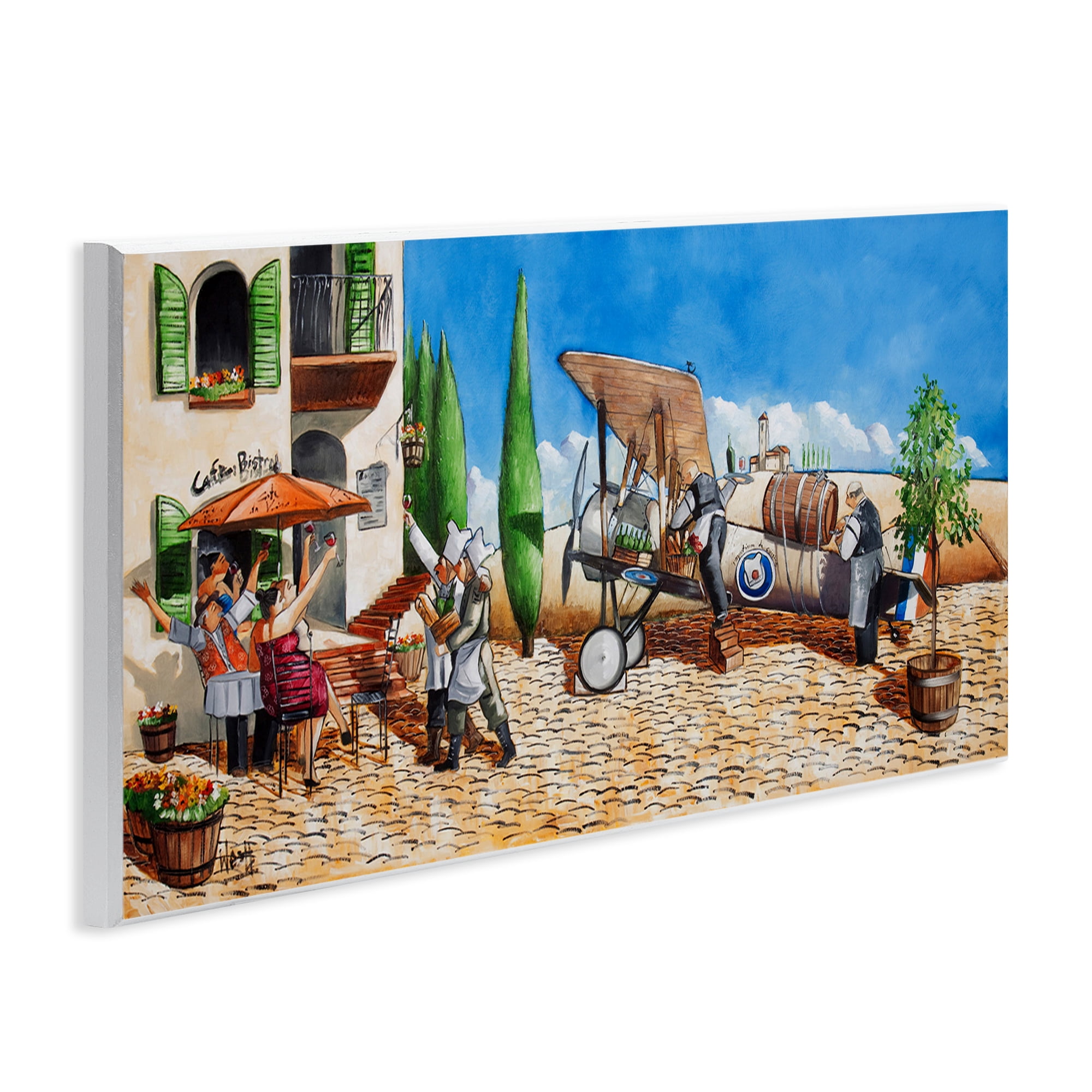 Stupell Industries Café & Airplane Scene Scenery Painting Unframed Art Print Wall Art, 17 x 7