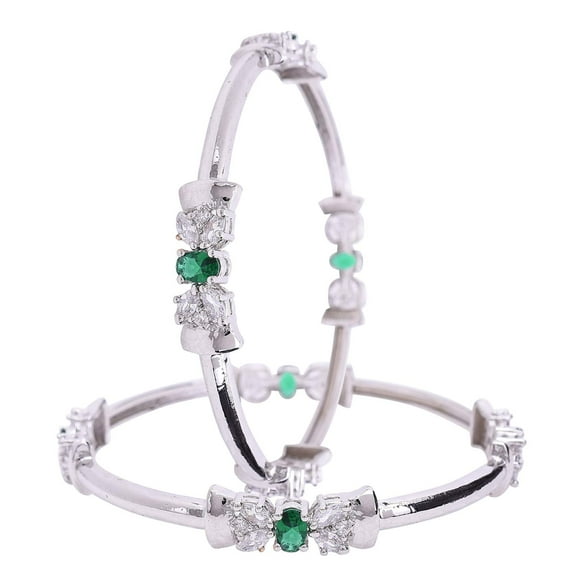 Ratnavali Jewels Indian Bangle Set CZ Cubic Zirconia Brass Metal Kada Bracelet Jewelry for Women Green Silver Tone