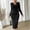Black, variant on ClodeEU Womens Fashion V Neck Long Sleeve Knit Dress ,Tie Waist Casual Bodycon Maxi Dress Black,Womens Plus S