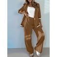 thumbnail image 5 of Women'S Fall Spring 2 Piece Blazer Outfits Business Casual Oversized Jacket Wide Leg Work Pants Dark Brown M, 5 of 9