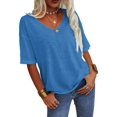 thumbnail image 6 of Women's 3/4 Sleeve Shirts V Neck Loose Fitting Tops Casual Solid Color Tshirts  Basic Tunic Summer Ladies Tops, 6 of 8
