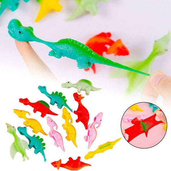 LKJJLIQ 2 Pack Slingshot Dinosaur Finger Toys, Mini Rubber Dino Finger Flying Dinosaur Launch Animal Stretchy Toy Flying Games Party Favors for Kids Birthday Christmas Gifts