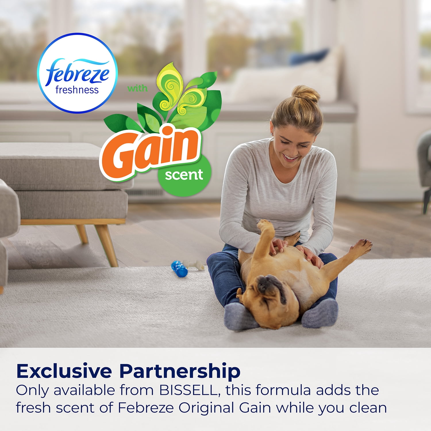BISSELL Spot & Stain with Febreze with Original Gain Scent Formula for Portable Carpet Cleaners on Carpet, Upholstery, Area Rugs, & Auto Interiors, Odor Eliminator, 32 oz, 3968