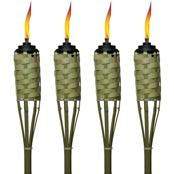 TIKI Brand Weather Resistant 4-Pack 57 inch Tiki Torch Bamboo Brown