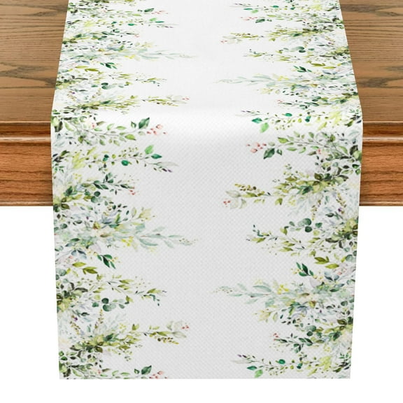 SUNOLIFE Sage Green Plant Leaves Table Runner for Kitchen Dining Table Decoration 13 x 72 Inches