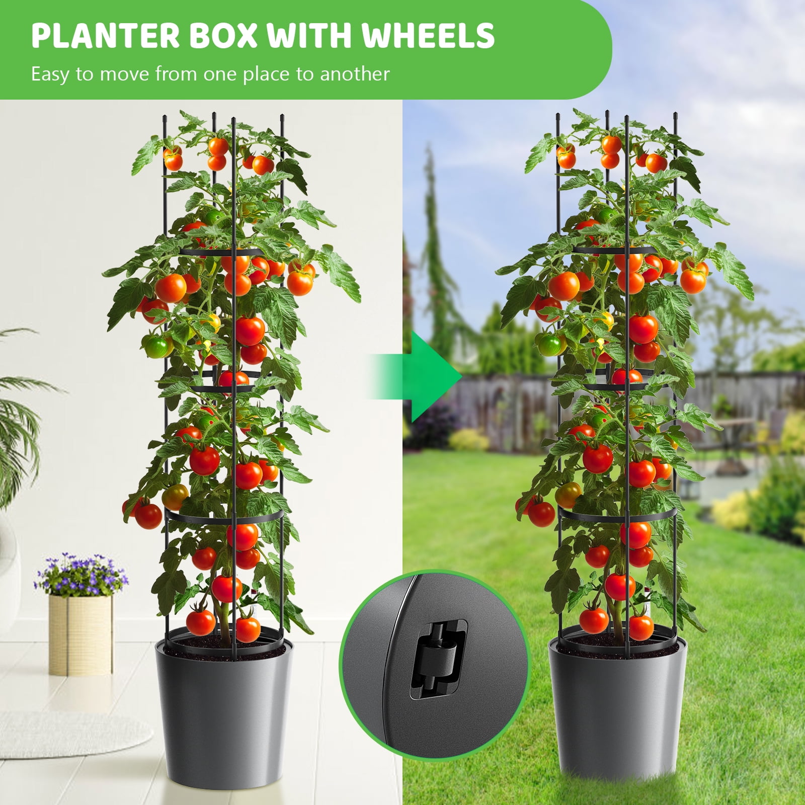 MOPHOTO Self Watering Tomato Planter with Trellis, Large Flower Pot with Water Level Monitor, Round Garden Planters Plant Pots for Outdoor & Indoor Plants Flowers Decor