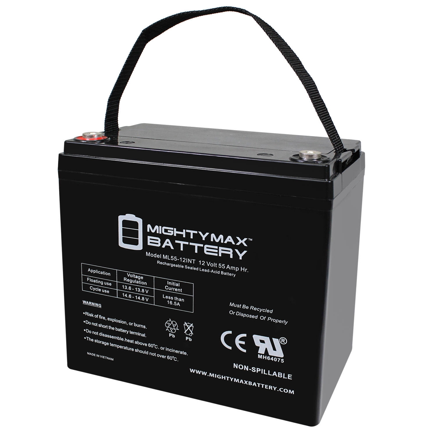 12V 55AH Internal Thread Replacement Battery compatible with Interstate  SLA0044, SLA0048 