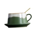 thumbnail image 4 of Taza de café, taza de té, artículos para beber, decoración del hogar con cuchara, 280 ml con asa, taza de cerámica Verde blanco, 4 of 9