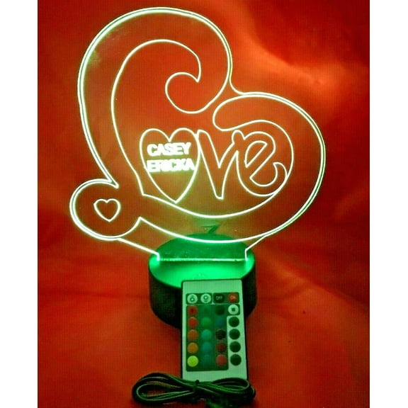 Love Light Up Lamp LED Personalized Love Shape with Heart Night Lamp, Light Up A Loved One's Life, Our Newest Feature - It's Wow, with Remote, 16 Color Options, Free Engraved, Great Gift