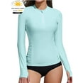 thumbnail image 1 of Charmo Women's Zipper Rash Guard Long Sleeve Side Ruched Swim Shirt Sun Protection Swimsuit Tops, 1 of 7