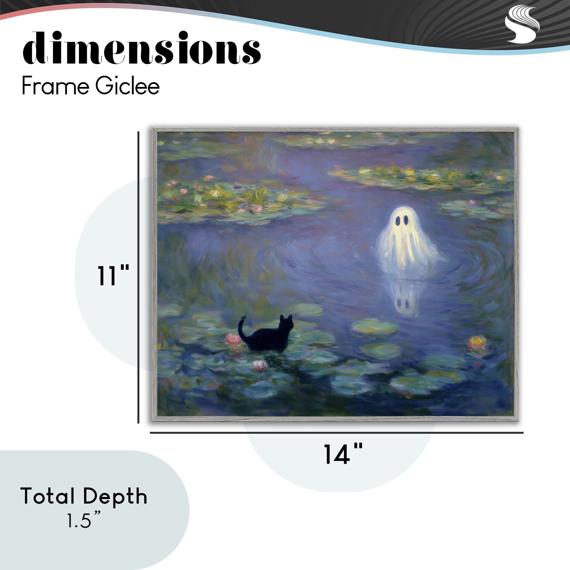 Water Lilies with Ghost & Kitty Gray Framed Giclee Art, design by Arlington Prints