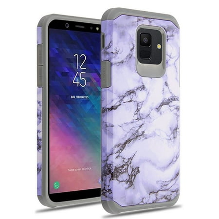 Samsung Galaxy A6 (2018 Model) - Phone Case Protective Shockproof Hybrid Rubber Rugged Cover WHITE MARBLING Slim Phone Case for Samsung Galaxy A6