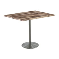 Holland 42" Stainless Round Base Rectangle Table in 48" Rustic Top