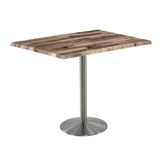 Holland 42" Stainless Round Base Rectangle Table in 48" Rustic Top