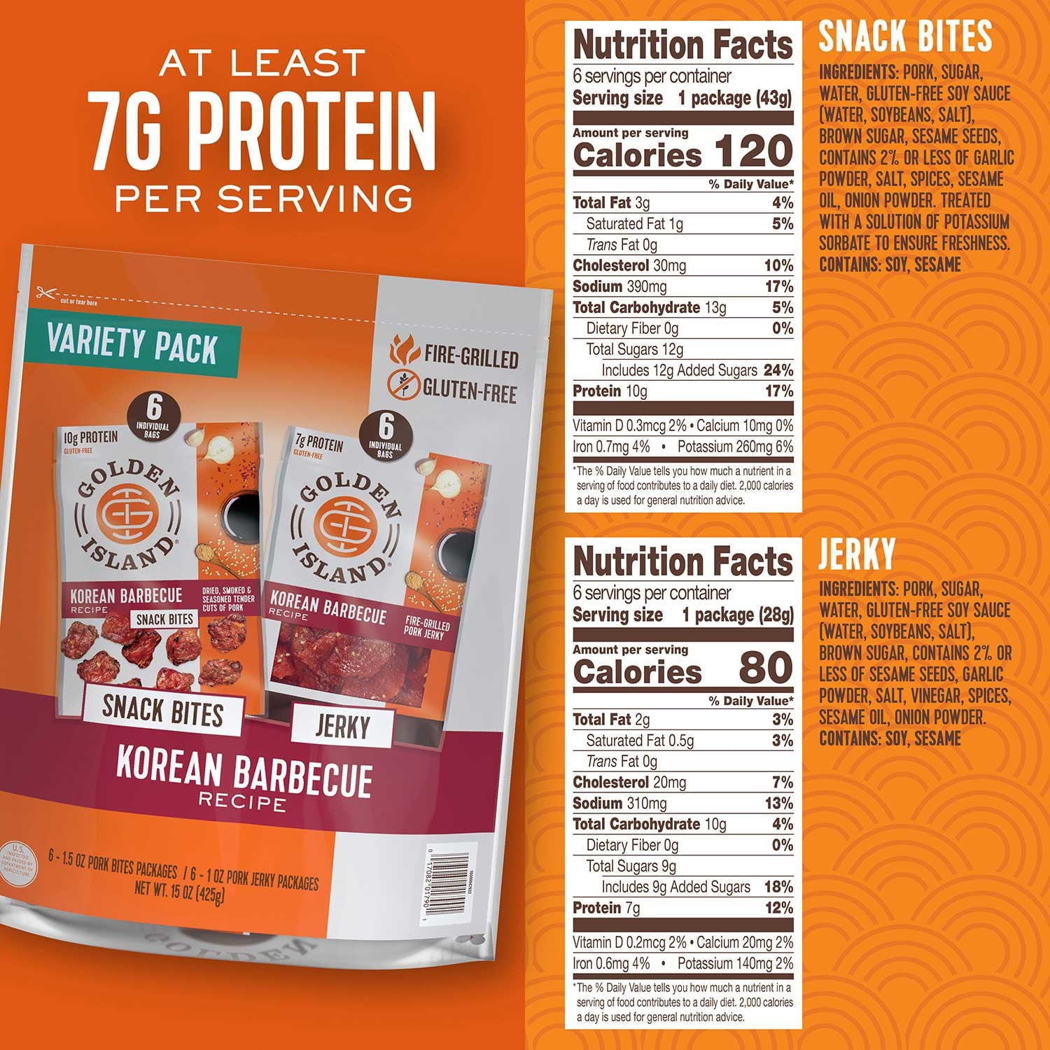 Golden Island Korean Barbecue Pork Jerky and Snack Bites, 1.5 Ounce (Pack of 12)