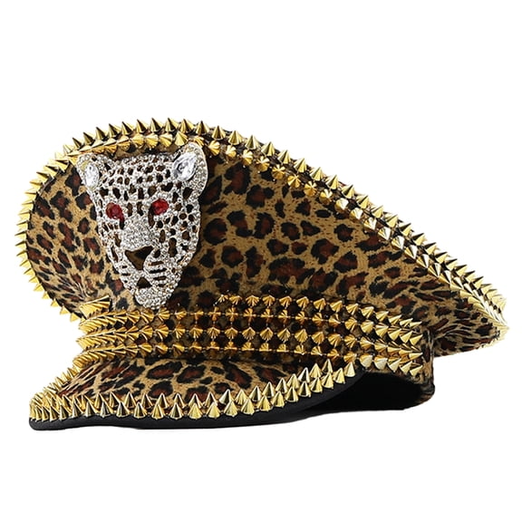 Aellinatey Adult Military Hat Music Festivals Hat Carnival Leopard Print Captain Hat